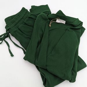 Zenana 2 Piece Long Sleeve Shirt and Joggers Small  Forest Green